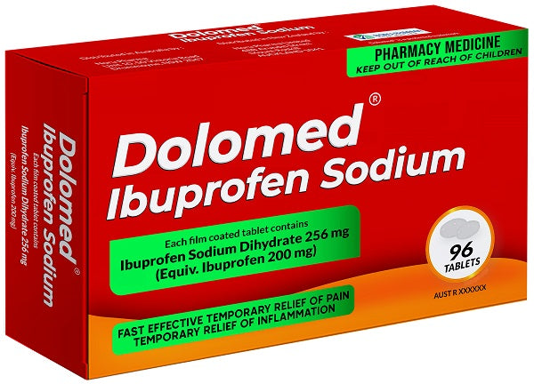 Dolomed Ibuprofen Sodium 256mg Tablets 96 arthritic pain,back pain,cold & flu,dental pain,headache,inflammation,issues,migraine headache,period pain,sinus pain,Temporary relief of pain,tension headache