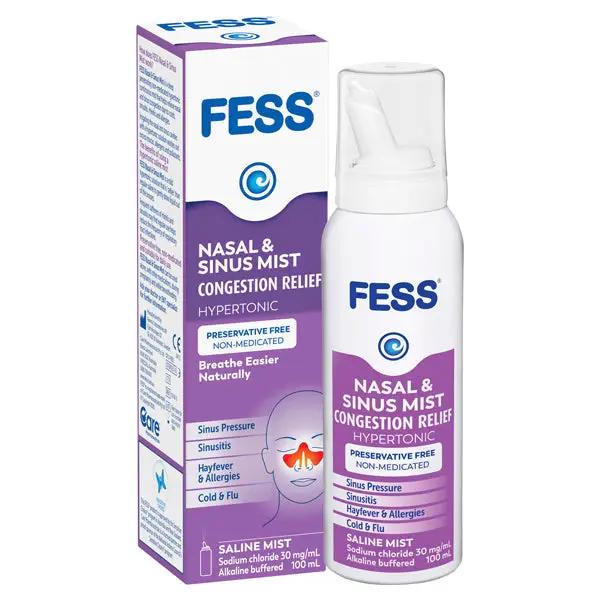 FESS Nasal & Sinus Mist Congestion Relief Hypertonic FESS® Nasal & Sinus Mist Congestion Relief Hypertonic A natural way to help relieve nasal and sinus congestion. Deep cleansing mist Hypertonic saline solution Non-medicated Preservative free A deep clea