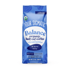 Four Sigmatic Balance Organic Half Caf Coffee (Ground) 340g Balance Organic Half Caf Coffee (Ground),caramel-y adaptogenic,Eleuthero Adaptogens Mushrooms,issues,mushroom Chaga,Organic Half Caf Coffee,Tulsi