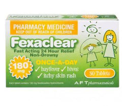 FEXACLEAR For Hay fever, Hives, Itchy Skin Rash 180mg codral,fexaclear,issues,loratidine,telfast