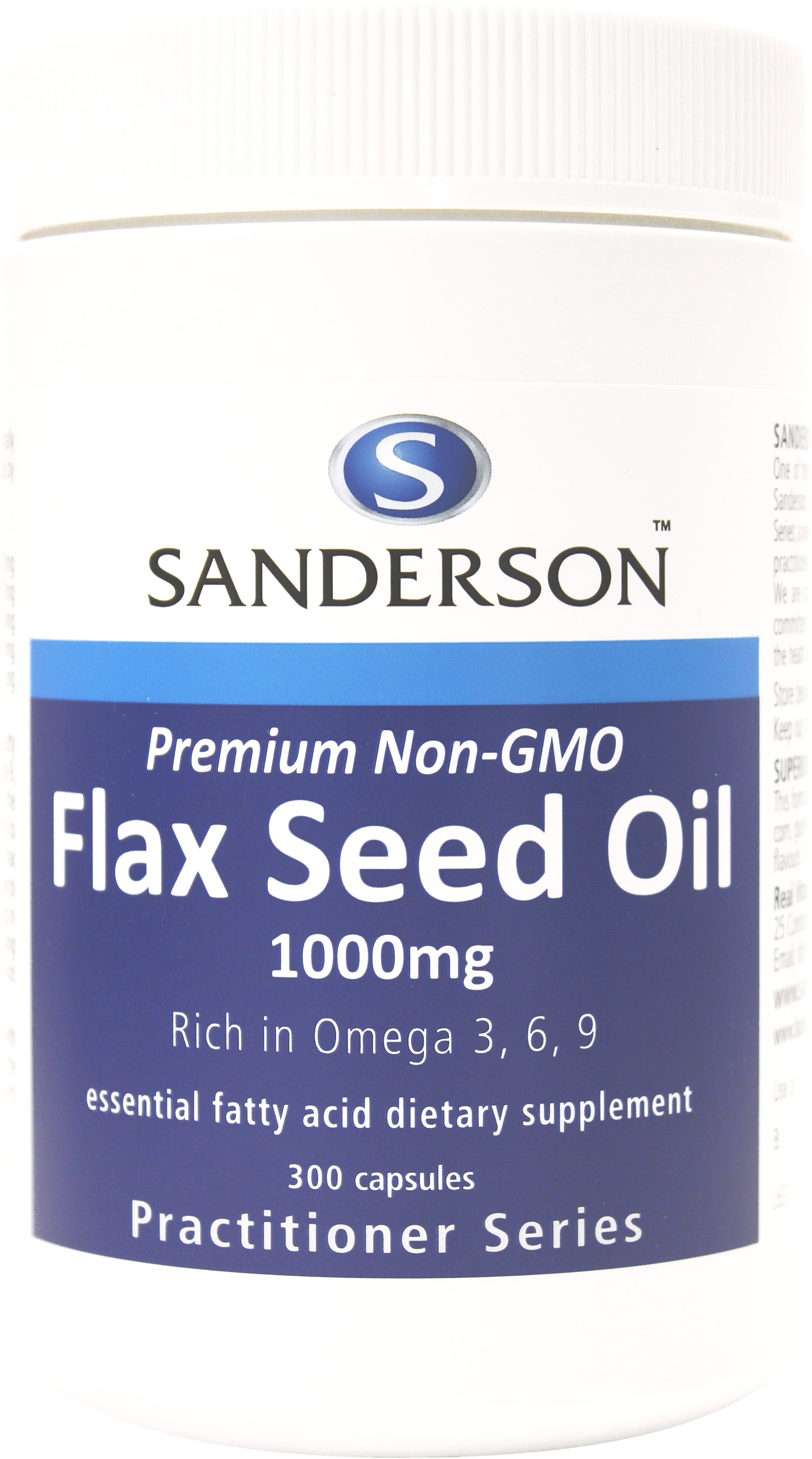 Sanderson Premium Organic Non-GMO Flax Seed Oil 1000mg 300 Capsules