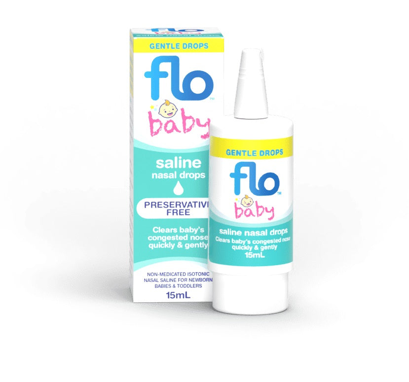 FLO Baby Saline Drops 15ml allergies,Baby blocked nose,Baby Nasal Congestion,Baby Nasal Saline Drops,baby‘s runny nose,blocked nose,Blocked Nose for Kids,colds,colds & flu,difficulty feeding and sleeping,Easy breathe,FLO Baby Saline Drops,FLO Baby Saline