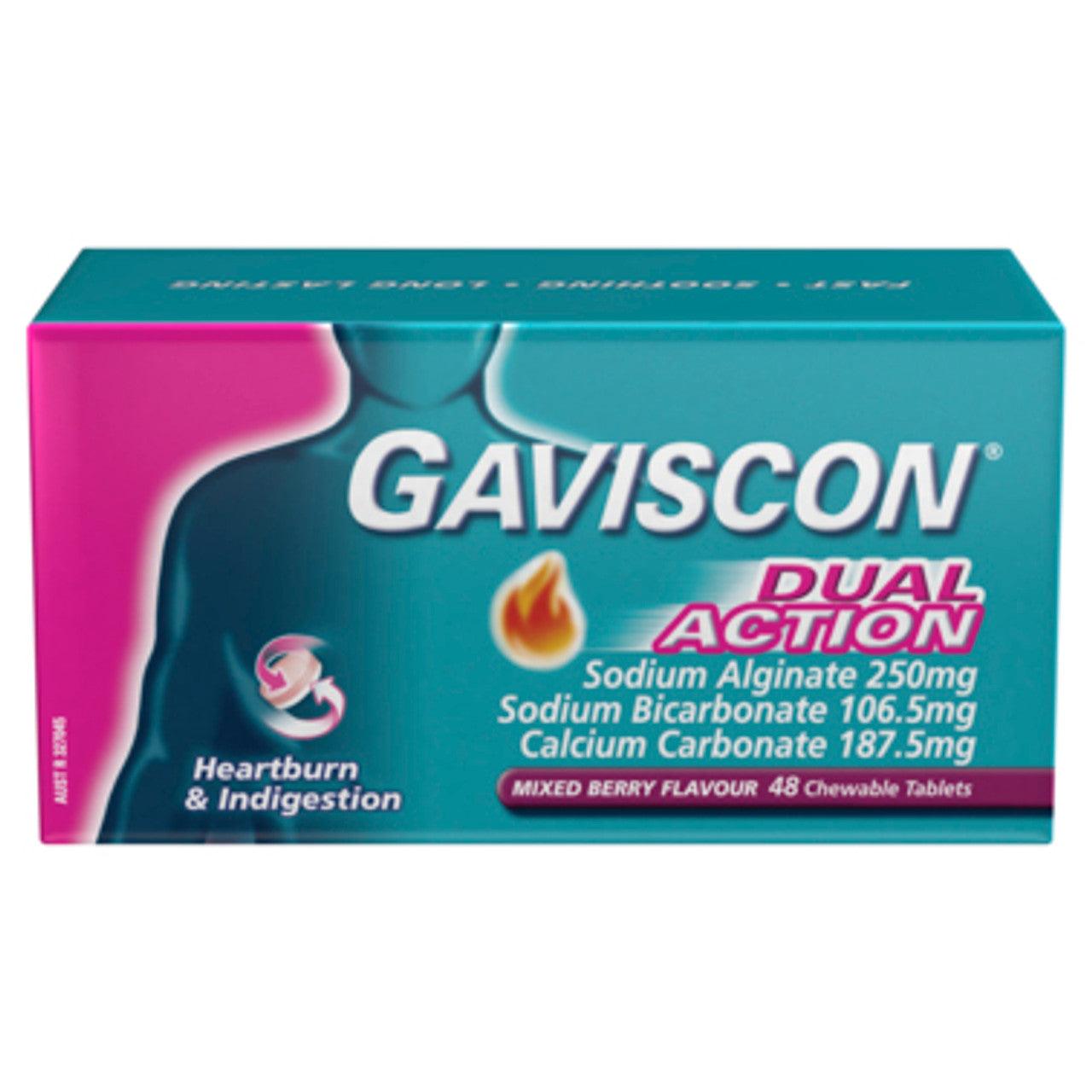 Gaviscon Dual Action Mixed Berry Flavour 48 Chewable Tablets - DominionRoadPharmacy