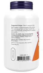 Now Hydrolyzed Beef Gelatin 550 mg 200C Beef Gelatin,enzymatically,Hydrolyzed,issues,Non-GMO,Pre-digested for enhanced absorption,protein