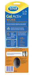 Scholl Gel Activ Work Insoles Men 12 hours shock absorption,alleviate pressure,Freshfeet Top Cloth,issues,Keeps feet feeling cool and dry,Legs and feet feel less tired,odour resistant technology