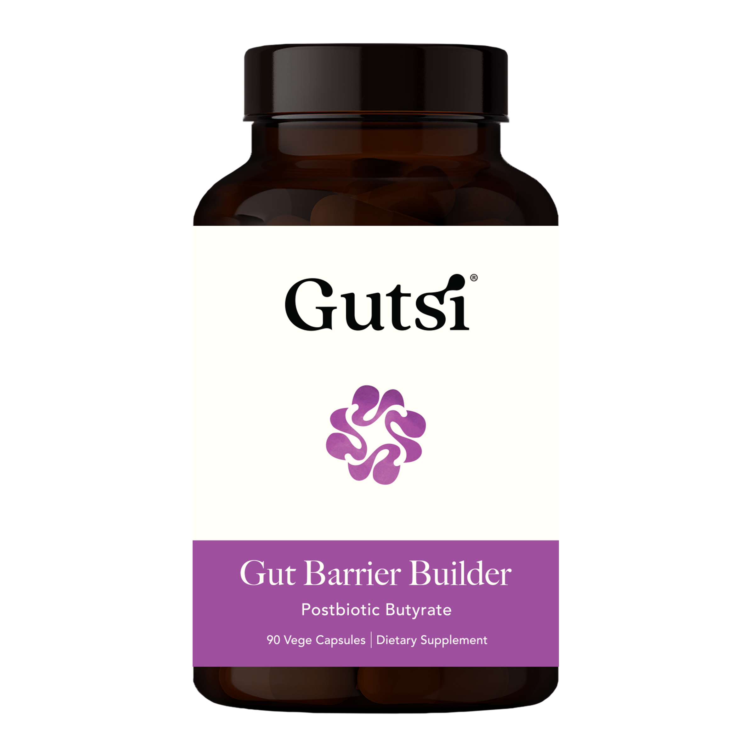 Gutsi Gut Barrier Builder 90 Capsules front label — Sodium Butyrate 400mg postbiotic supplement