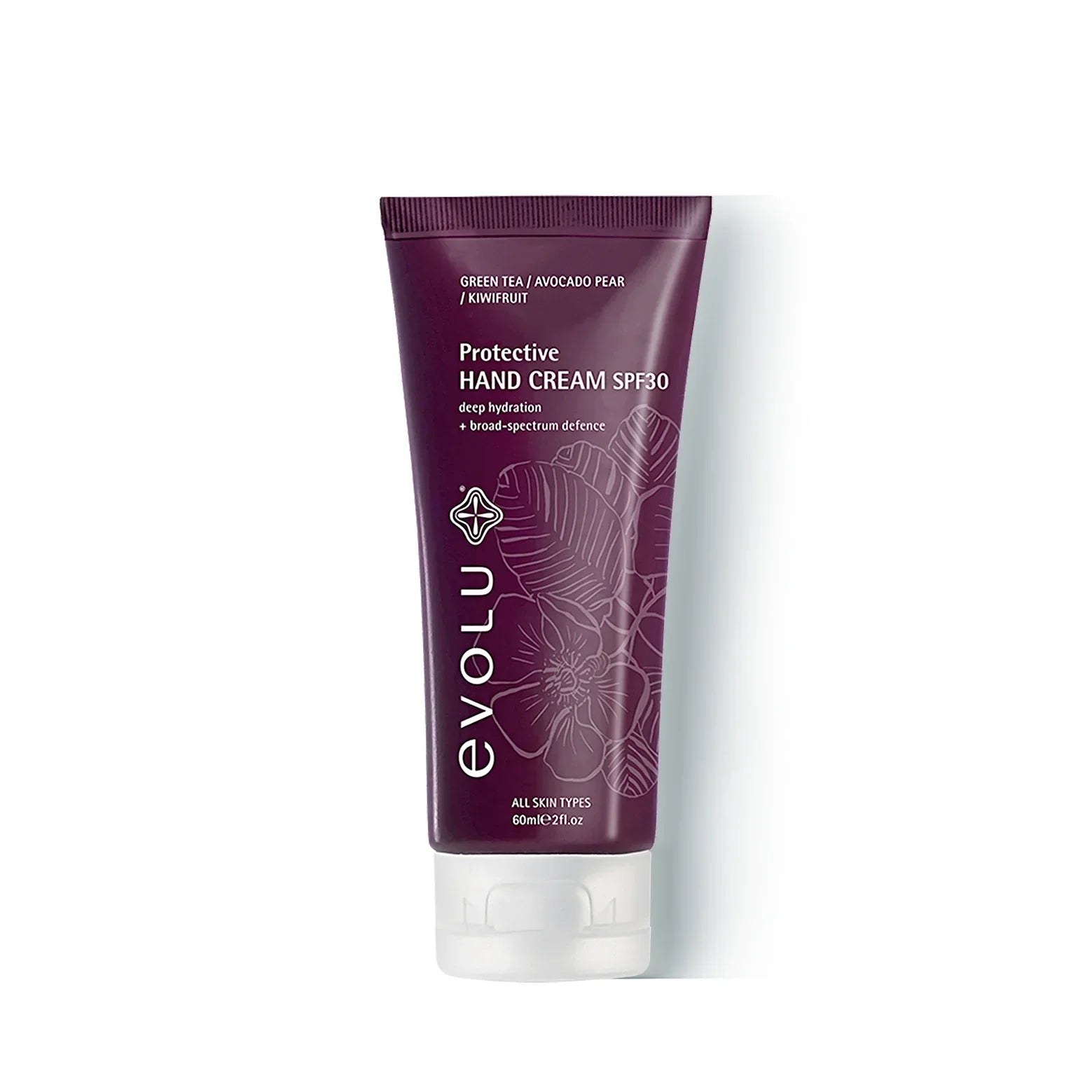 Evolu Protective HAND CREAM SPF30 60ml antioxidant,AVOCADO PEAR,Evolu Protective HAND CREAM SPF30,GREEN TEA EXTRACT,HAND CREAM SPF30,ideal daytime defence,issues,KIWIFRUIT SEED OIL,natural anti-sun properties,nourishing,nutritive cream,Omega-3,Protective