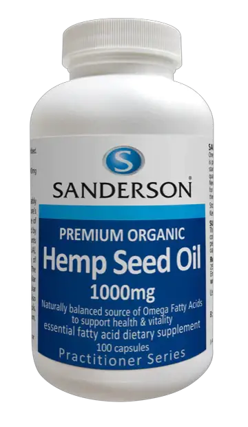 Sanderson Premium Organic Hemp Seed Oil 1000mg 100 capsules hemp,hempseed,issues,organic hemp,sander hempseed oil,sanderson hemp seed oil