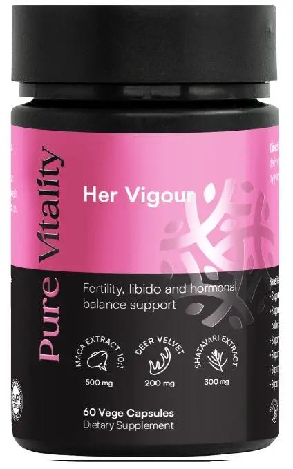 Pure Vitality Her Vigour 700mg 60VC anti-aging,bone strength,energy and vitality,energy levels,energy levels energy and vitality,fertility,healthy fertility,healthy hormonal balance,healthy immune system,healthy mood,healthy stress levels,high strength,Hi