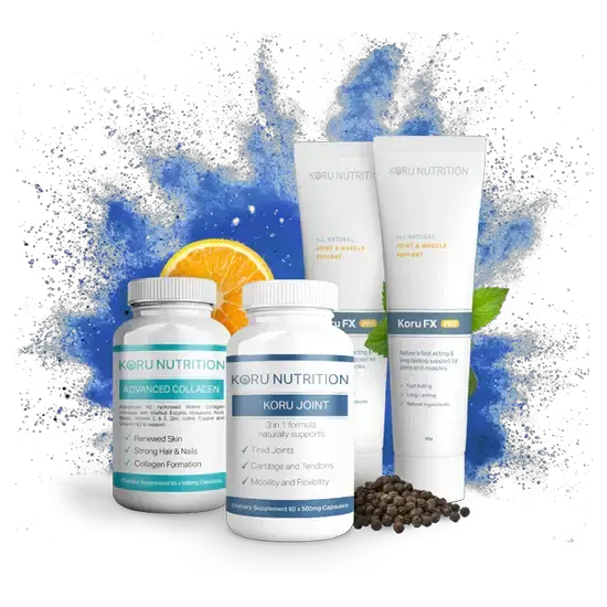 Koru Joint & Muscle Restore Pack arthritis joint pain,Joint & Muscle Restore Pack,joint and muscle support,joint pain,joint pain relief,Koru Advanced Collagen,Koru FX Pro,Koru Joint,Mild joint pain,muscle cramps,muscle function,Muscle Health,muscle pain,m
