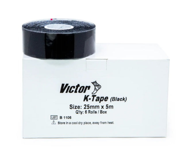 Victor K-Tape Black 25mm x 5m BOX OF 6 issues,K Tape,tape,VICTOR K-TAPE BLACK