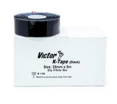Victor K-Tape Black 25mm x 5m BOX OF 6 issues,K Tape,tape,VICTOR K-TAPE BLACK