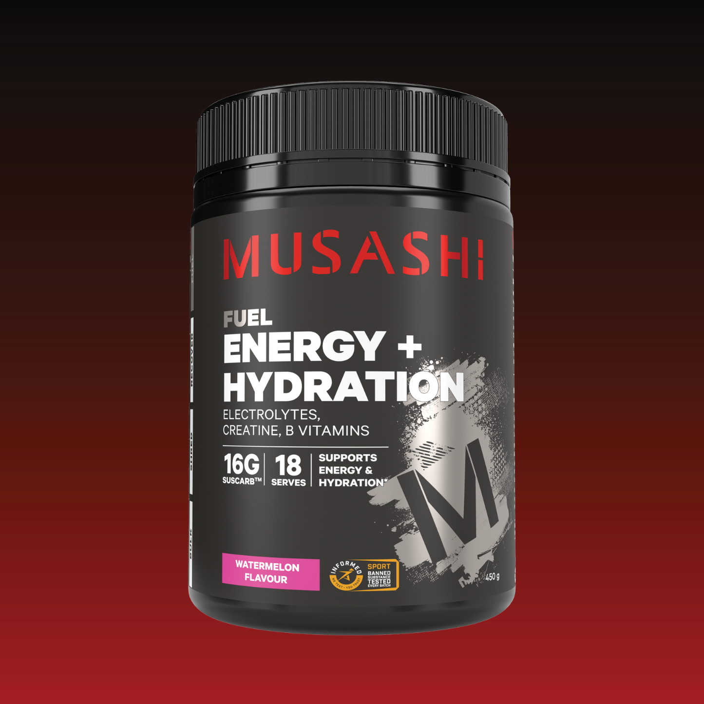 Musashi Energy + Hydration Watermelon 450g – Energy & Hydration Drink Powder