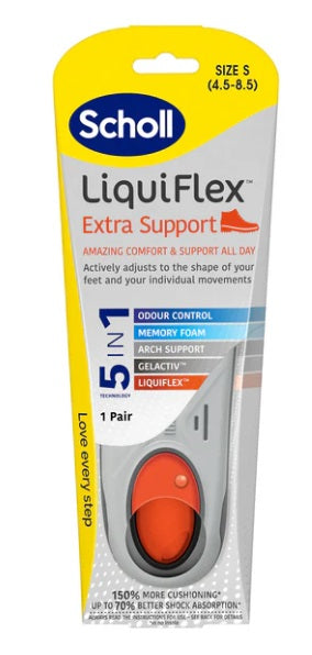 Scholl LiquiFlex Extra Support Insole Small gelactiv,INSOLES,issues,leading podiatrists,LiquiFlex Insoles,LiquiFlex Small,Memory foam