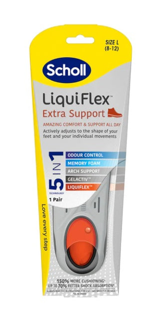 Scholl LiquiFlex Extra Support Insole Large comfort all day,eading podiatrists,gelactiv,issues,LiquiFlex Insoles,Memory foam