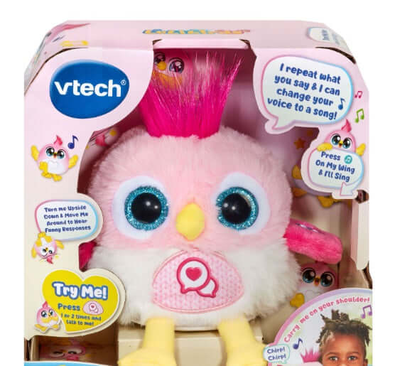 Vtech LoLibirds pink toy in packaging with colorful design and features highlighted.