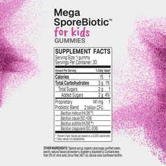 Microbiome Labs MegaSporeBiotic Gummies for Kids Berry Blast 30 Gummies supplement facts