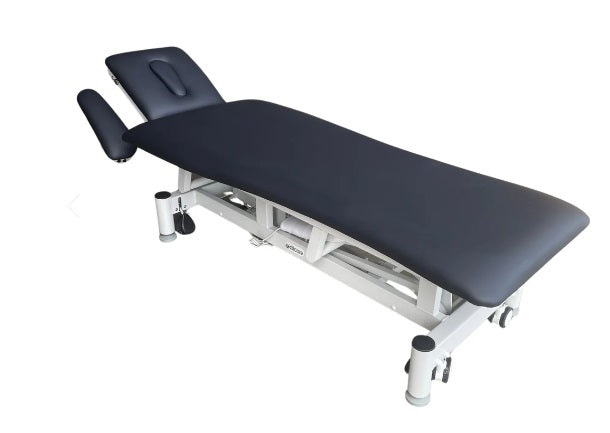 ALLCARE MXT 2-SECTION TREATMENT TABLE WITH DROP ARMS adjustable arm,Allcare MXT,contoured design/shape,electric high/low,gas strut operated head,issues,treatment table