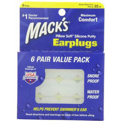 Macks silicone ear plugs in a 6 pair value pack, offering maximum comfort and effective noise reduction.