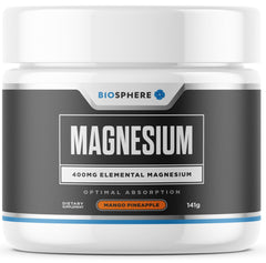 Biosphere Magnesium powder 141g, Mango Pineapple Flavour Biosphere Magnesium powder,blood pressure,blood sugar,bone,cardiovascular health,cramps,energy production,health bones,issues,Lemon Lime,Lemon Lime Flavour -,Lemon Lime Flavour - Formulated for opti