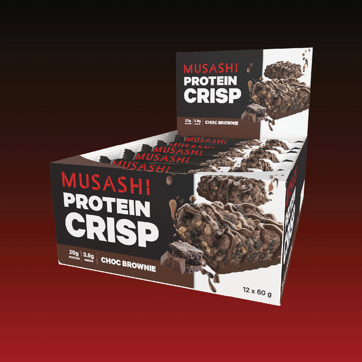 Musashi Protein Crisp Bar Choc Brownie Box 12 x 60g – High Protein Snack Bar