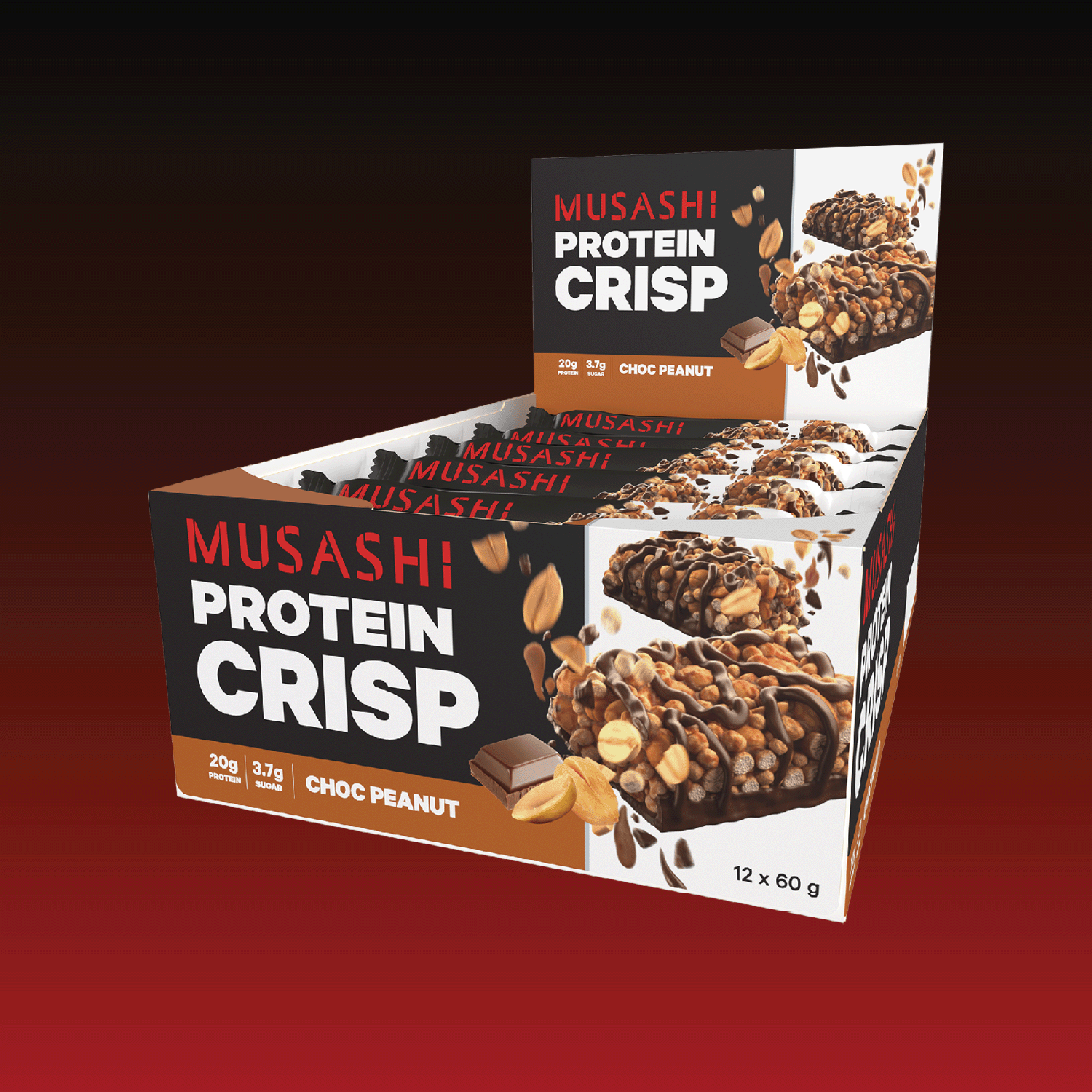 Musashi Protein Crisp Bar Choc Peanut Box 12 x 60g – High Protein Snack Bar