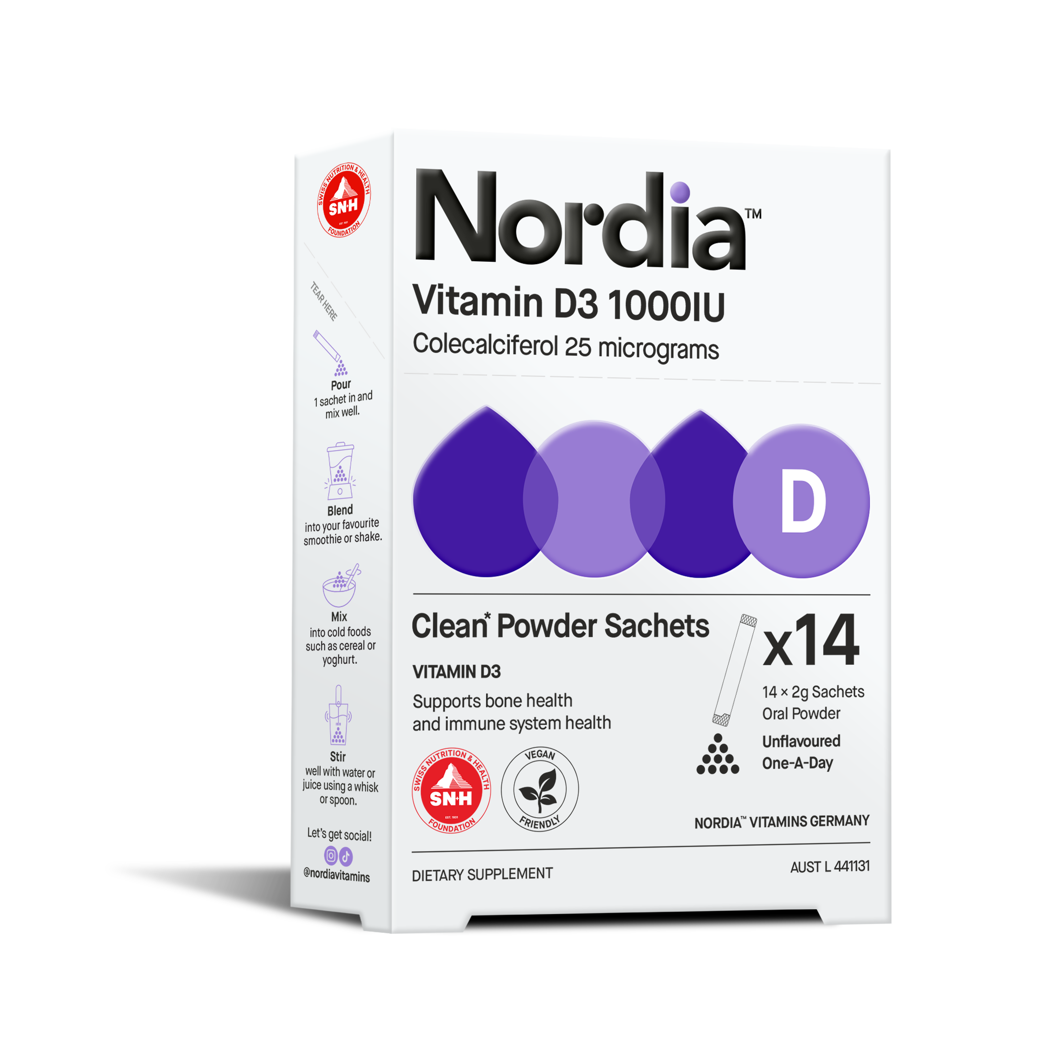 Nordia | Vitamin D3 | 1000IU, 14 Pack | Dietary Supplement | Supports bone health and immune system health