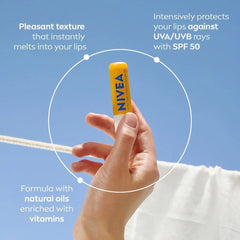 Nivea Lip Balm Ultra Spf50 4.8g Hydrates lips,Instantly melts into your lips,issues,lip balm,Lip Balm Ultra,Lip Care,Moisturising,Moisturising balm,Moisturising Lip Care,Nivea Lip Balm Ultra,no sticky feeling lip balm,softens lips,Spf50,SPF50 Lip Balm,Sun