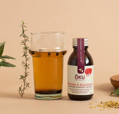 Immune Support Elixir - Mānuka and Kawakawa herbs & nutrients,Immune Support Elixir,issues,Kawakawa & Manuka,Rewarewa Honey Herbal Infusion of Elder Berries & Flower