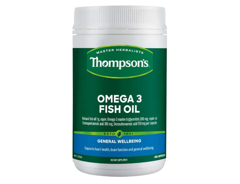 Thompson's Omega-3 Fish Oil 400 Capsules Cardiovascular system health,Concentrated Fish Oil,Fish oil,General health and wellbeing,issues,Omega-3,Omega-3 Fish Oi,Omega-3 Fish Oils,Thompson's Omega-3 Fish Oi