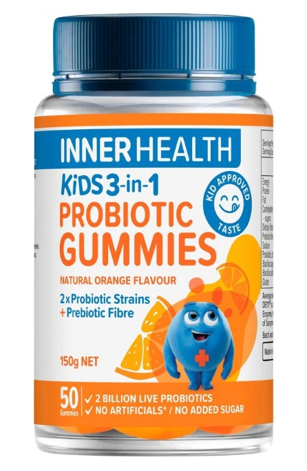 Inner Health Kids 3-in-1 Probiotic 50 Gummies - Natural Orange Flavour daily immune support,digestion,gut health,health & wellbeing,issues,Probiotic Gummies