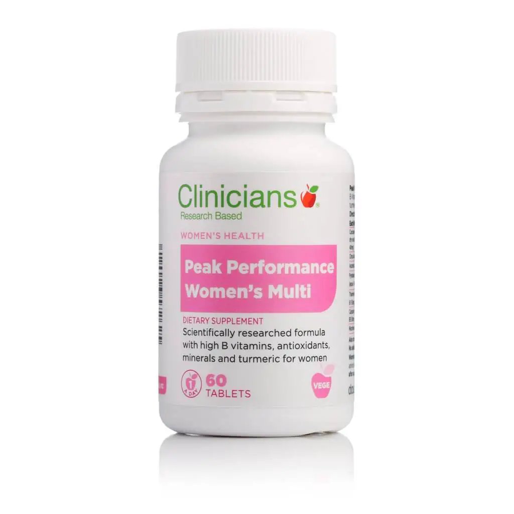 Clinicians Peak Performance Women’s Multi 60 tablets clinicians,clinicians peak performance womens multi,clinicians women's multi,high levels of B vitamins,issues,Performance Women’s Multi i,Women’s Multi i