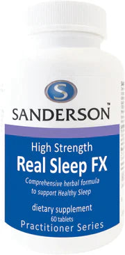Sanderson Real Sleep FX 60 Tablets Eschscholtzia californica (California Poppy) 20:1 extract (dry equiv. 200mg),Humulus lupulus (Hops) 20:1 extract (dry equiv. 600mg),insomnia,insomniamelatonin,issues,Magnesium Amino Acid Chelate (30mg elemental),Matricar