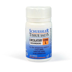 Schuessler Tissue Salts 125 Tablets – Comb L cold limbs,Comb L,Inflammation,issues,Poor circulation,Schuessler,tablets,tissue salts,varicose veins