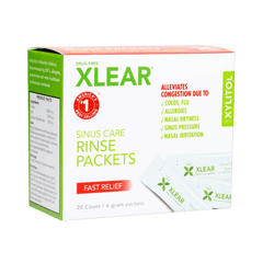xlear sinus rinse refills box with 20 packets for fast relief from sinus issues and allergies.
