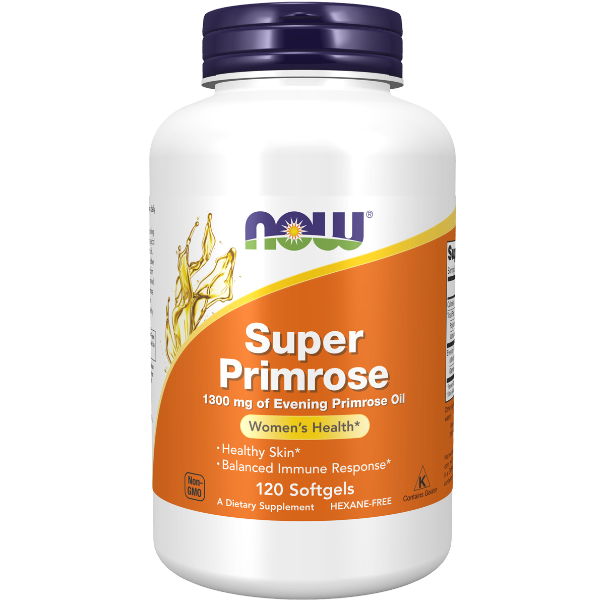 Now Super Primrose 1300mg 120SG hexane-free,hormones,immunity,issues,skin,support cyclical breast tenderness,Supports PMS and temperature balance,women