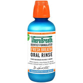 Therabreath fresh breath rinse bottle with invigorating icy mint flavor, fights bad breath for 24 hours.