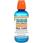 Therabreath fresh breath rinse bottle with invigorating icy mint flavor, fights bad breath for 24 hours.