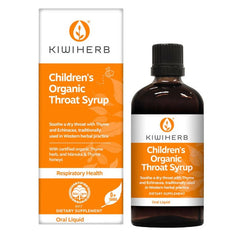 Kiwiherb Children's Throat Syrup100ml Children Throat Syrup,issues,Manuka & Thyme Honey,Organic Throat Syrup,painful throat,scratchy throats,Soothe a Dry Throat,sore throat,sore throat lozenges,sore throat spray,throat,throat irritation,Throat Lozenges,th