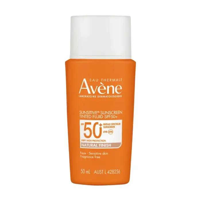 Avène Sunsitive Sunscreen Tinted Fluid SPF 50+ 50ml (Suitable for use under makeup,4 hours water resistant,Aveeno Skin Relief Body Wash,Avene SPF 50+,Avène dermatological expertise,Avène Sunsitive Sunscreen Tinted Fluid SPF 50+ 50ml,Baby skin care conditi