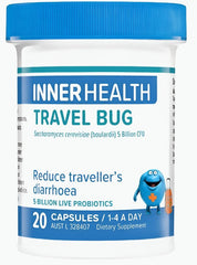 Inner Health Travel Bug 20 Capsules diarrhoea symptoms,google,issues,relieves diarrhoea,Travel Bug,traveller's diarrhoea,Vegan Friendly
