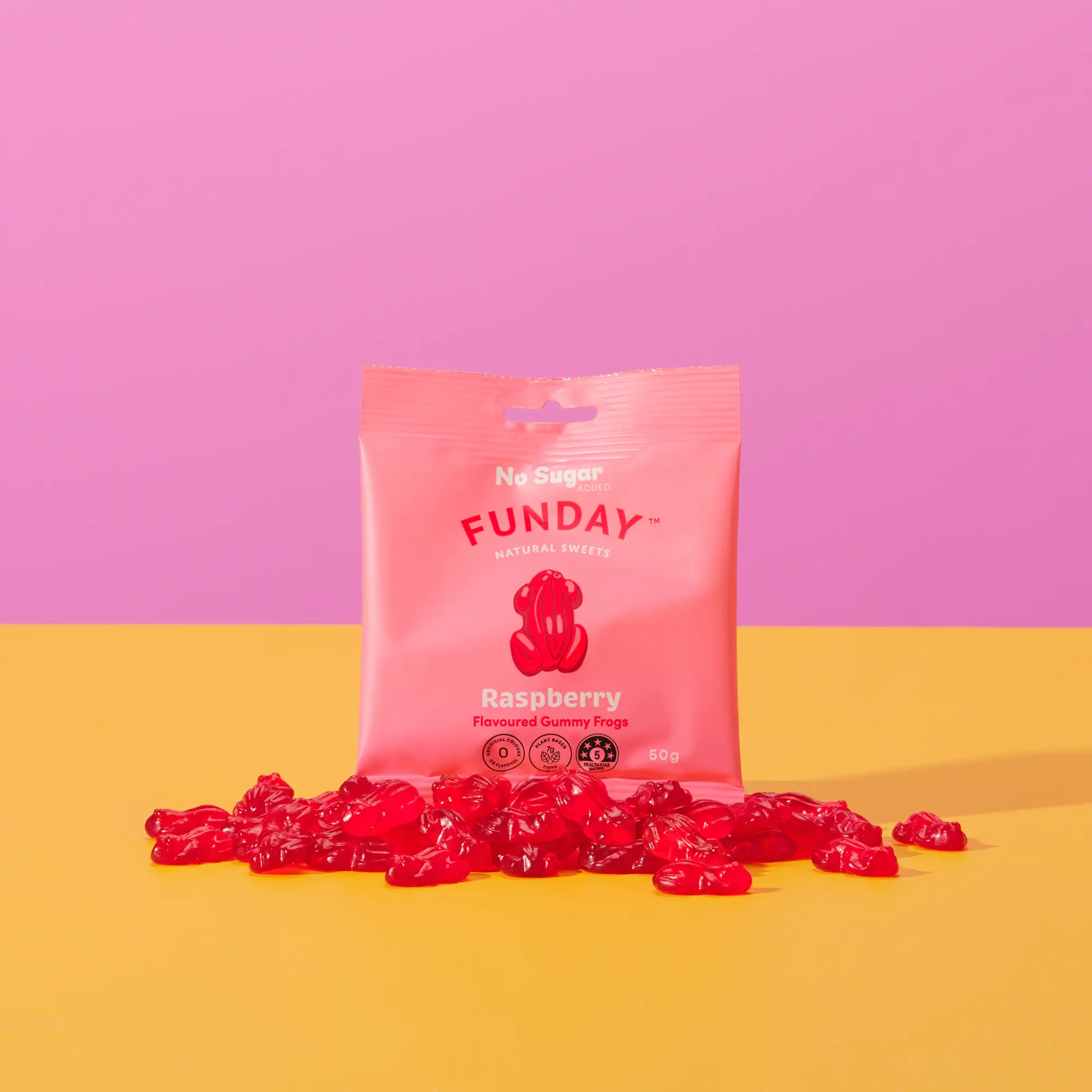 Funday Natural Sweets Raspberry Gummy Frogs 50g Sugar-Free