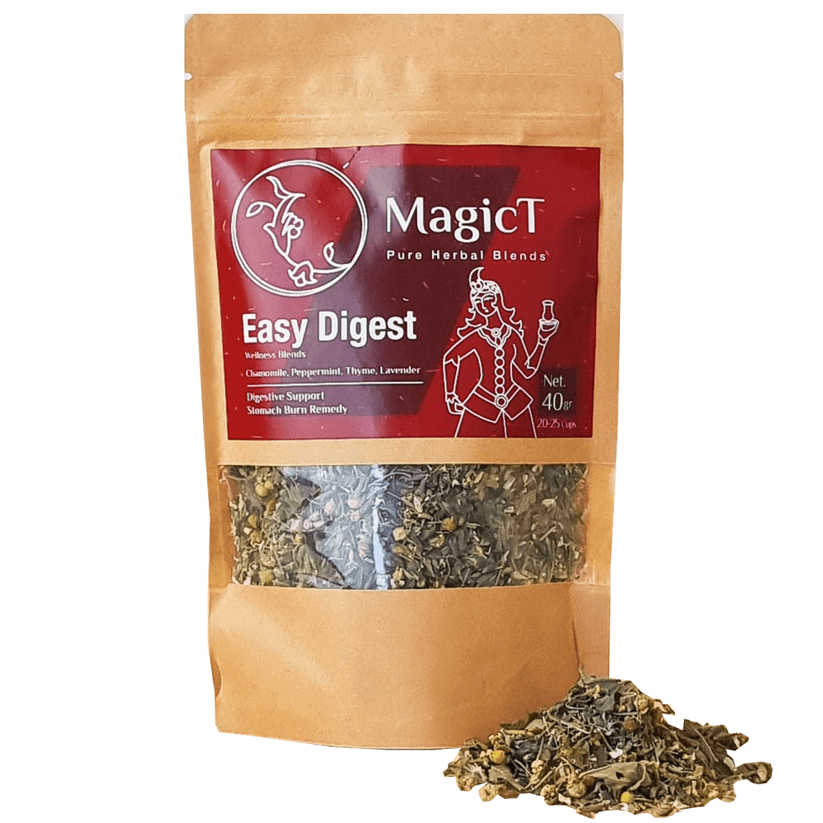 MagicT Easy Digest 40g antioxidant,antioxidant blend,Cardamom,Chamomile,Cinnamon,Digestive support,dried ginger root,Easy Digest tea,Ginger,Ginger and Cinnamon,gorgeous purple flowers,green tea,Green tea buds and upper leaves,highest quality in taste,high