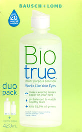 Biotrue Multi-Purpose Solution Duo Pack 420ml - Optimal Lens Care Biotrue Duo Pack,Biotrue Multi-Purpose Solution,contact lens care,lens cleaning solution,optimized