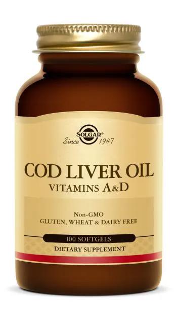Solgar Cod Liver Oil Softgels with Vitamin A & D - 100 Capsules Cod Liver Oil,Omega-3 Softgels,optimized,Solgar Supplements,Vitamin A,Vitamin D