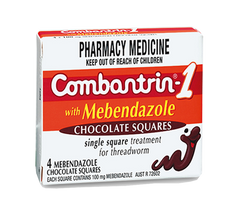 Combantrin -1 with Mebendazole Chocolate Squares 4 - DominionRoadPharmacy