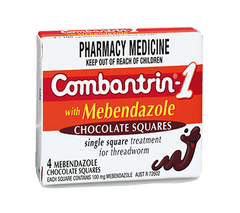Combantrin -1 with Mebendazole Chocolate Squares 4 combantrin,issues,threadworm,worming tablet