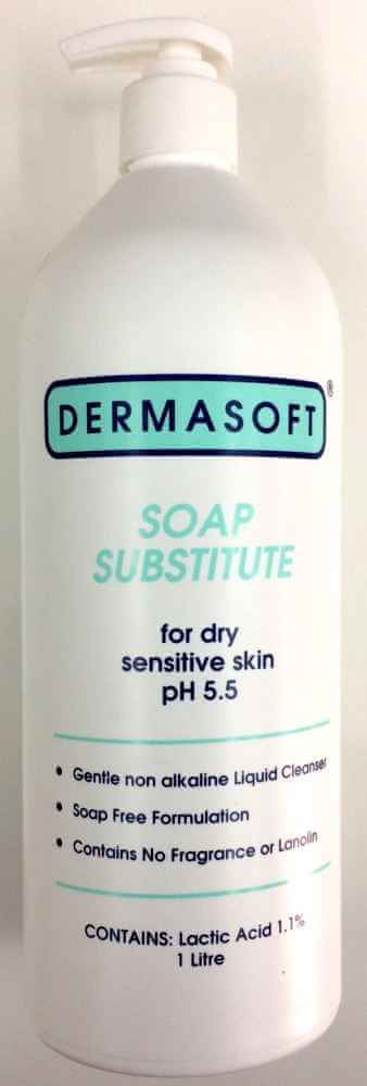 Dermasoft Soap Substitute 1 Litre - gentle soap substitute for sensitive skin in a pump bottle.