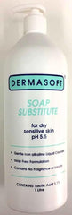 Dermasoft Soap Substitute 1 Litre - gentle soap substitute for sensitive skin in a pump bottle.