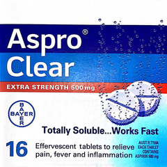 Aspro Clear Extra Strength Effervescent Tablets 16 - Fast Relief 500 mg 500 mg Tablets,Aspro Clear,Effervescent Pain Relief,Extra Strength Tablets,optimized